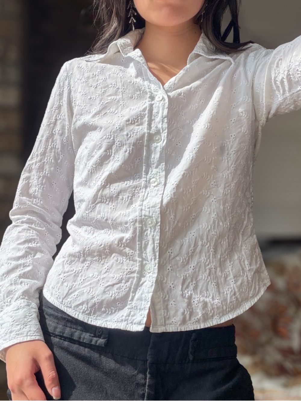 Club Monaco Cotton Lace White Eyelet Button-Down Shirt